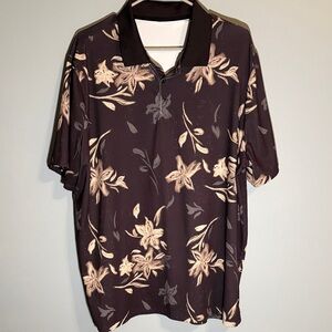 Men's Brown Floral Polo Shirt - Casual Short Sleeve